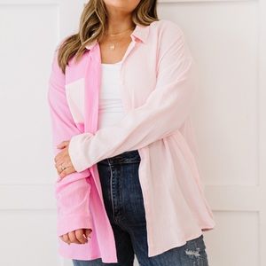 AMOLI Pinky Promise Full Size Run Color Block Button Down Shirt